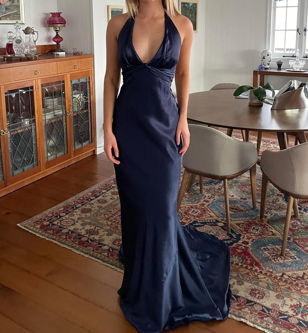 Simple Yellow A-Line Long Classy Prom Dress For Party&Guest-V Neck Satin Beautiful Backless Classy Evening Dress