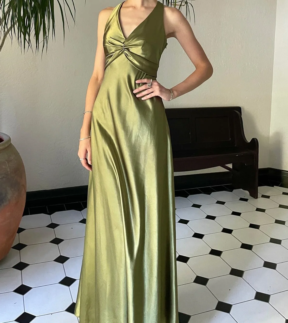 Simple Yellow A-Line Long Classy Prom Dress For Party&Guest-V Neck Satin Beautiful Backless Classy Evening Dress