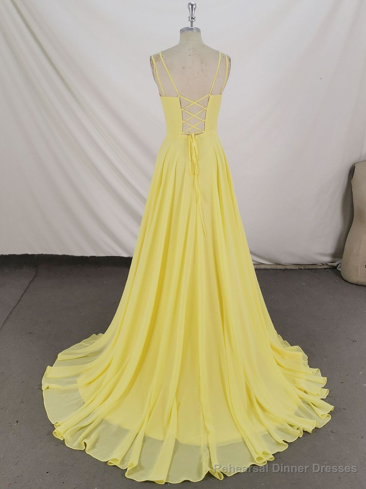 Simple Yellow Chiffon Long Prom Dress Yellow Evening Dress Secondary image