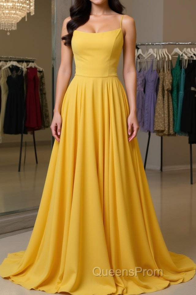 Simple yellow chiffon long Evening Prom Dress, yellow formal Dress Main image