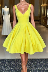 Simple yellow short Evening Prom Dress, yellow homecoming Dress