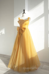 Simple Yellow Tulle Long Evening Prom Dress, Yellow Tulle Formal Dress