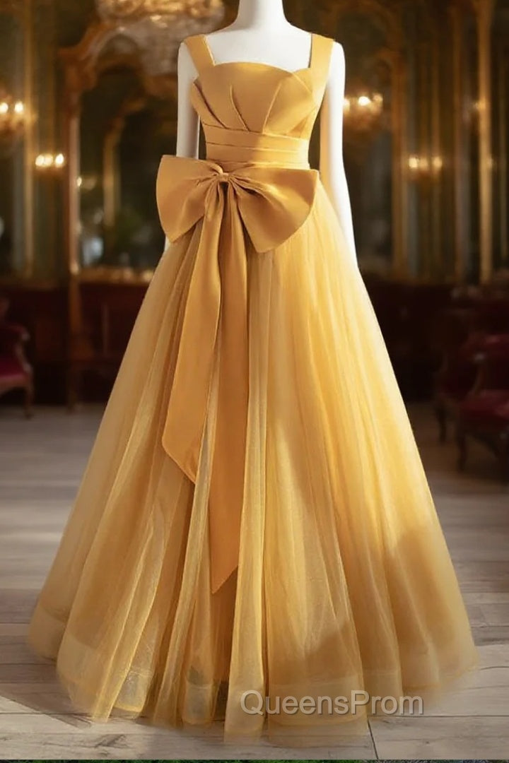 Simple Yellow Tulle Long Evening Prom Dress, Yellow Tulle Formal Dress Main image