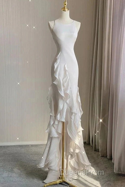 Simple Mermaid Evening Prom Gown With Ruffles, Spaghetti Straps Backless Dress For Date Secondary image