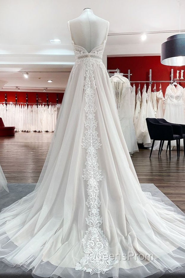 Simply Long A-line Tulle Lace Open Back Wedding Dress Secondary image