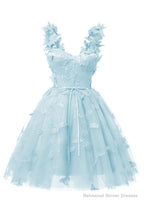 Sky Blue 3D Butterfly Lace Applique Tulle Homecoming Dress for Teens Sweetheart Mini Short Prom Dresses