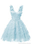 Sky Blue 3D Butterfly Lace Applique Tulle Homecoming Dress for Teens Sweetheart Mini Short Prom Dresses