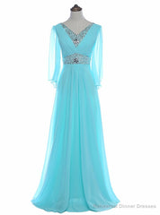 Sky Blue Beaded Long Sleeve Chiffon Mother of the Bride Dresses