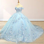 Sky Blue Lace Princess Quinceanera Dress Ball Gown