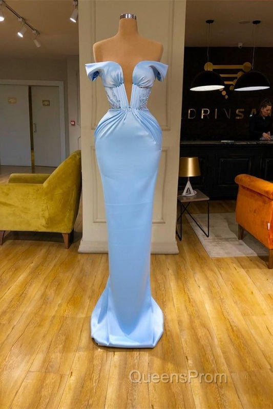 Sky Blue Mermaid V-Neck Off-The-Shoulder Evening Prom Dress Secondary image