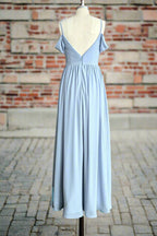 Sky Blue Off Shoulder Spaghetti Strap Sweetheart Chiffon Bridesmaid Dresses