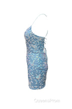 Cute Bodycon V Neck Blue Lace Homecoming Dress