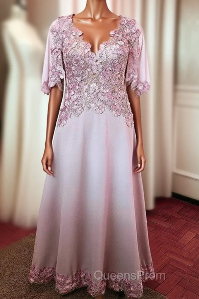 Sleeved Mother Of The Bride Dress With 3D Flowers