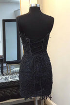 Sleeveless Black Lace Homecoming Dress Spaghetti Straps