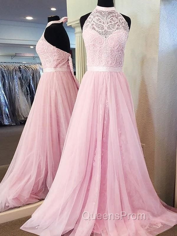 Sleeveless Halter Tulle A-Line With Lace Sweep/Brush Train Dress Secondary image
