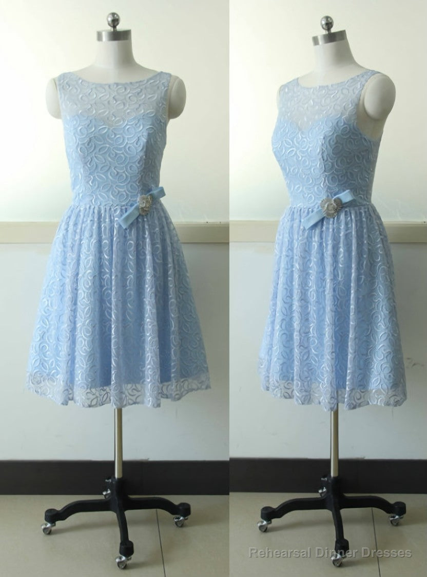 Sleeveless Lace Bridesmaid dress Blue A-line Bridesmaid dress Prom Bridesmaid dress