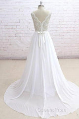Sleeveless Long Chiffon Wedding Dress With Lace
