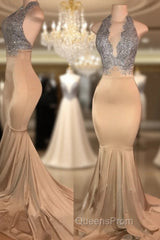 Sleeveless Mermaid Lace Halter Evening Prom Dress