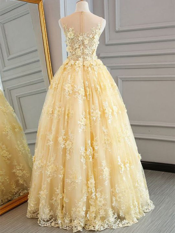 Sleeveless Pale Yellow Lace Sweetheart A-line Floor-length Classy Prom Dress