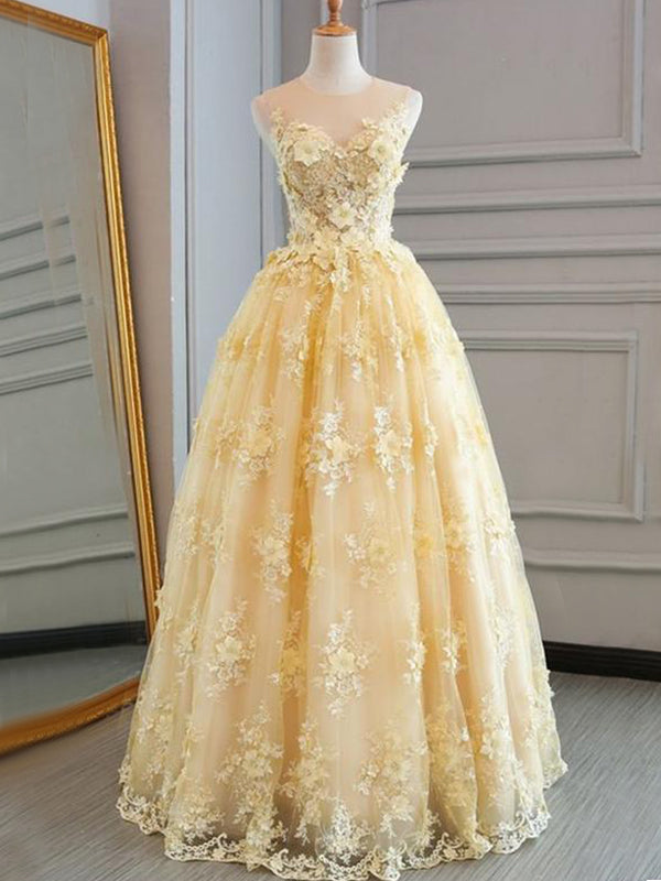 Sleeveless Pale Yellow Lace Sweetheart A-line Floor-length Classy Prom Dress