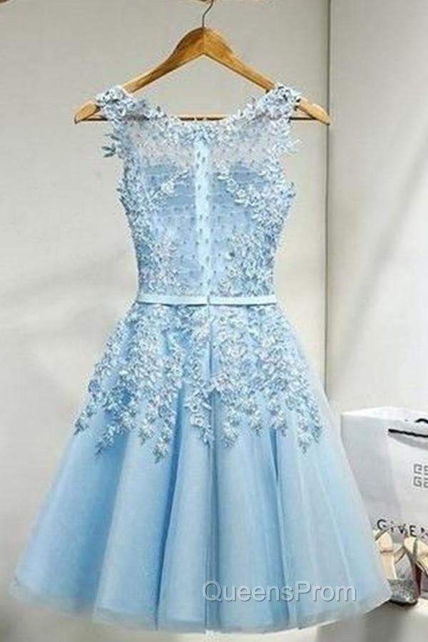 Sleeveless Tulle Homecoming Dress Short Evening Prom Dress With Lace Appliques Secondary image
