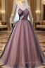 Sleeveless V Neck Long/Floor-Length Ball Gown Tulle Evening Prom Dress With Appliqued