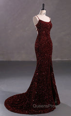 Slim Burgundy Shimmery Open Back Evening Prom Evening Dress
