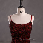 Slim Burgundy Shimmery Open Back Evening Prom Evening Dress