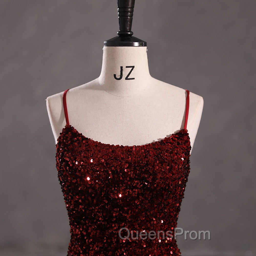 Slim Burgundy Shimmery Open Back Evening Prom Evening Dress