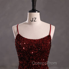 Slim Burgundy Shimmery Open Back Evening Prom Evening Dress