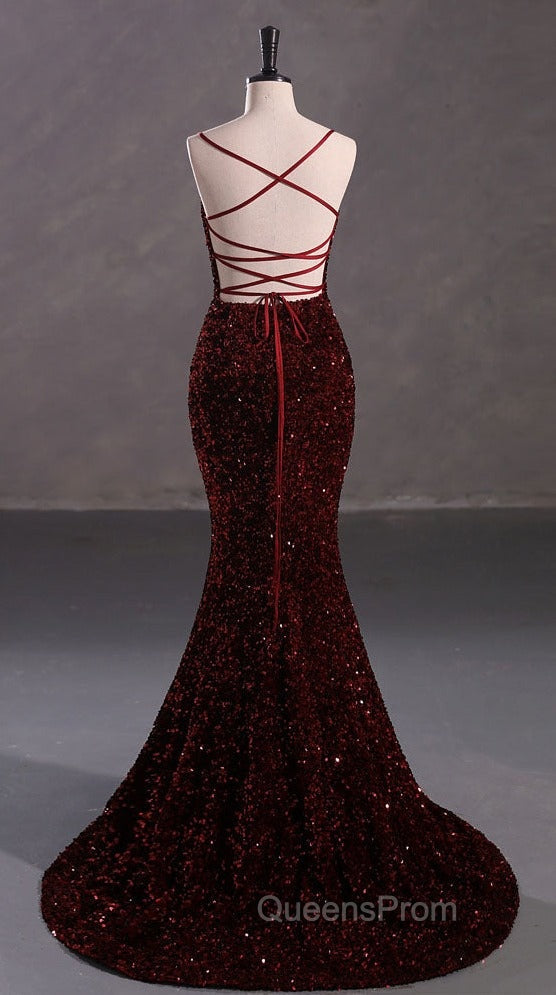 Slim Burgundy Shimmery Open Back Evening Prom Evening Dress