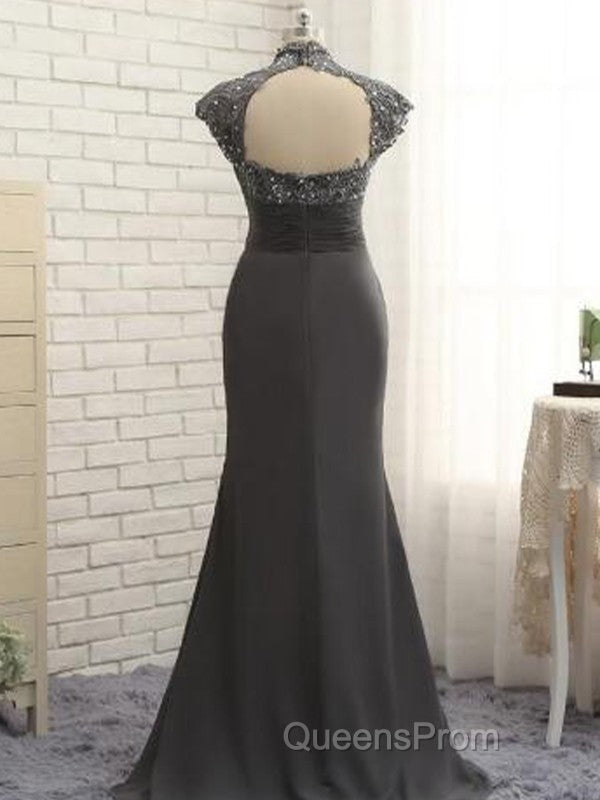 Slim Fit Column Chiffon Lace High Neck Short Sleeved And Floor Length Style Mother Of The Bride Dress Secondary image