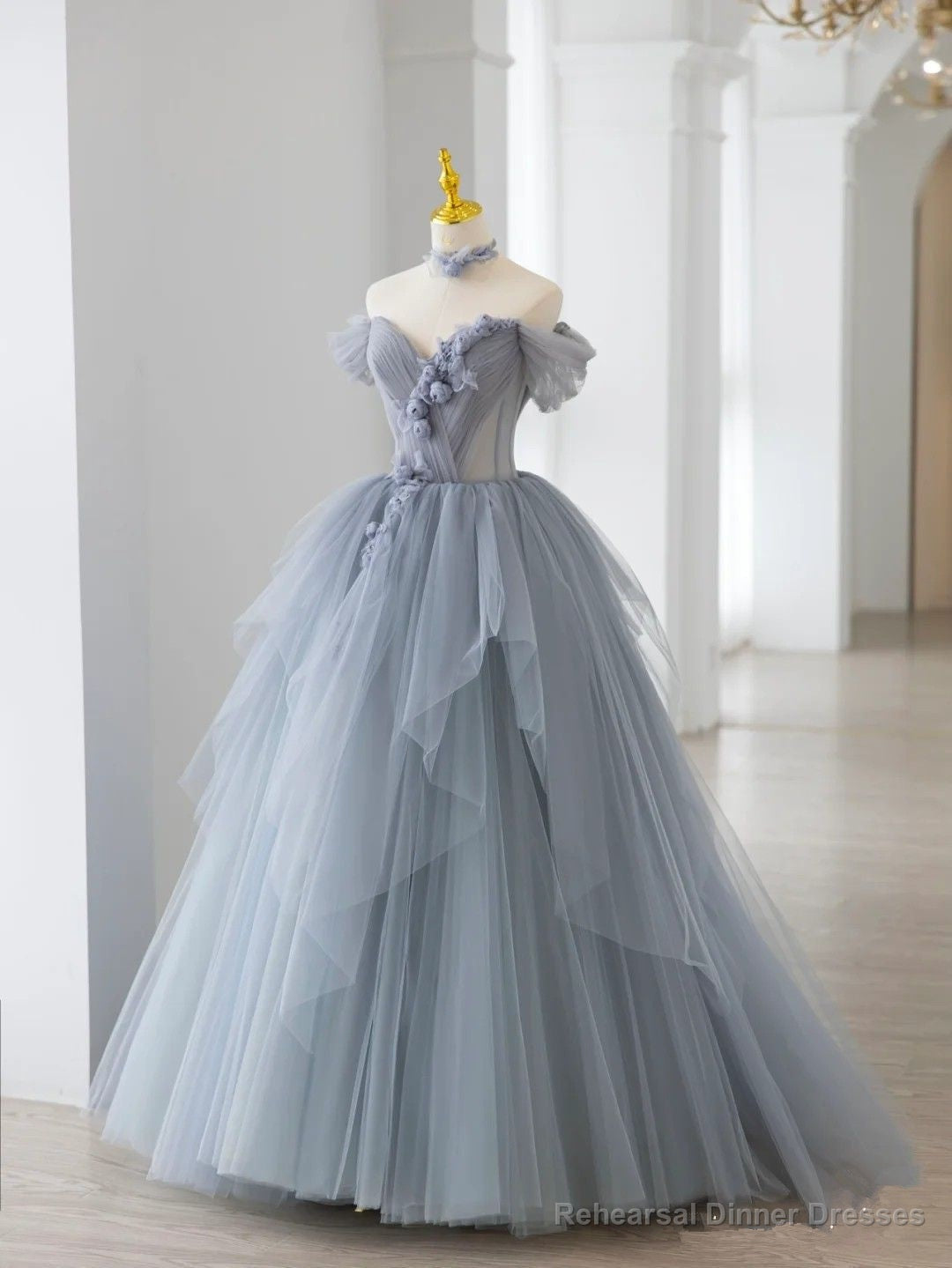 Smoke Gray Ball Gown Off The Shoulder Lace-Up Back Quinceanera Dress Main image