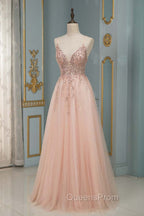 Spagehetti-Strap V-Neck Sleeveless Evening Prom Dress with Beading