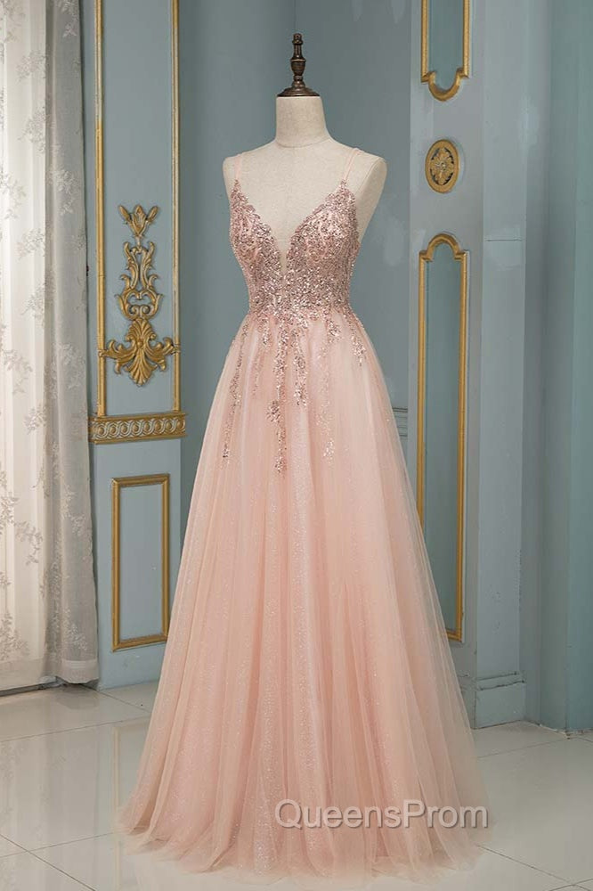 Spagehetti-Strap V-Neck Sleeveless Evening Prom Dress with Beading