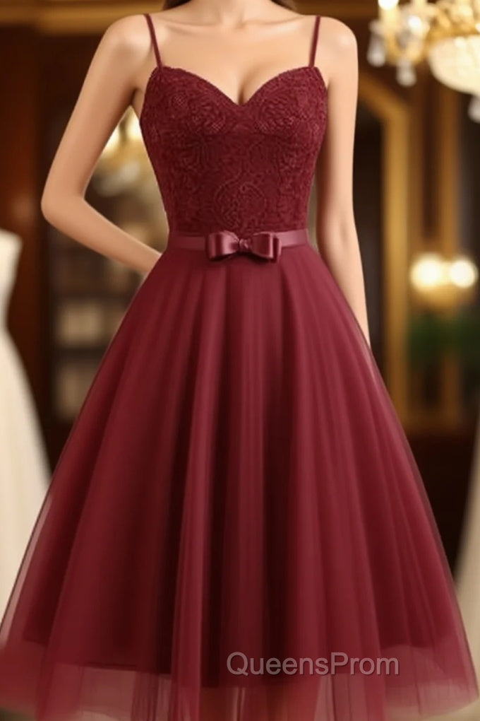 Spaghetti Lace Bow Swing Dress, Tulle Homecoming Dress