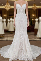 Spaghetti Strap Appliques Mermaid Wedding Dress