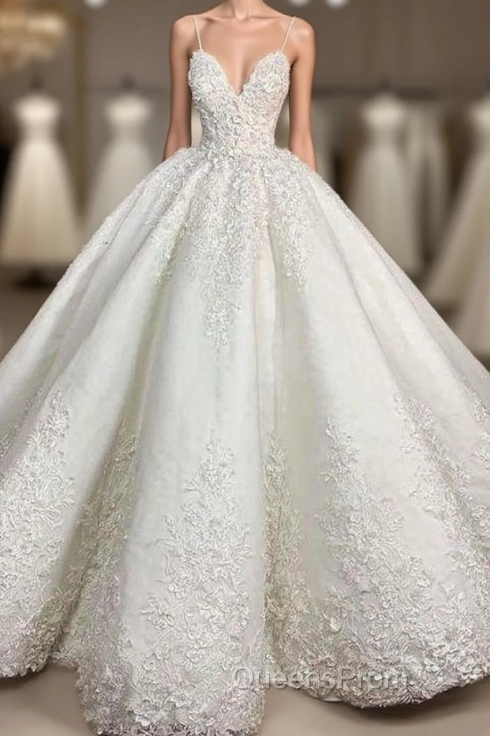 Spaghetti Strap Appliques Satin Wedding Dress Evening Prom Dress