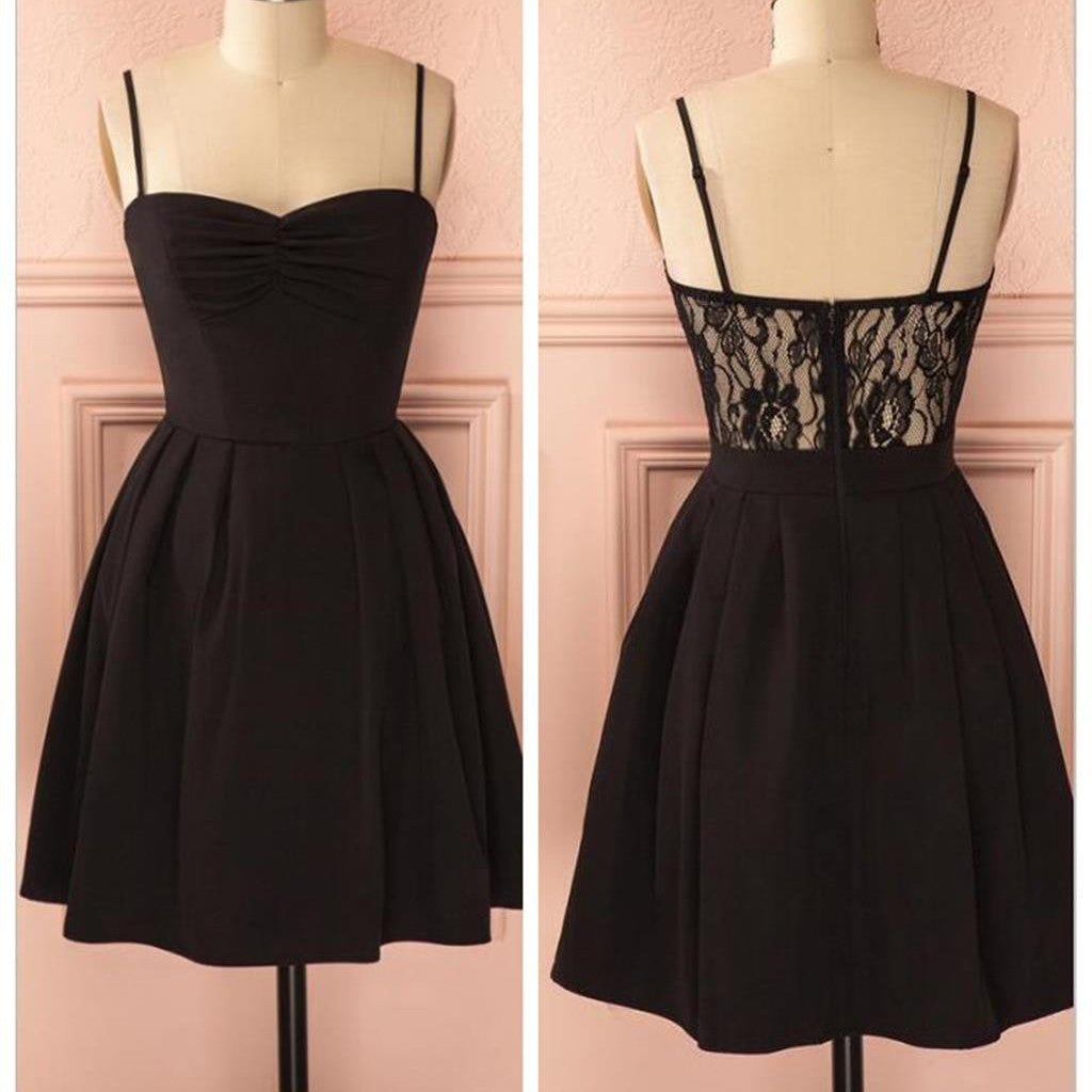Spaghetti strap black simple lace cheap sexy homecoming Classy Prom Dress