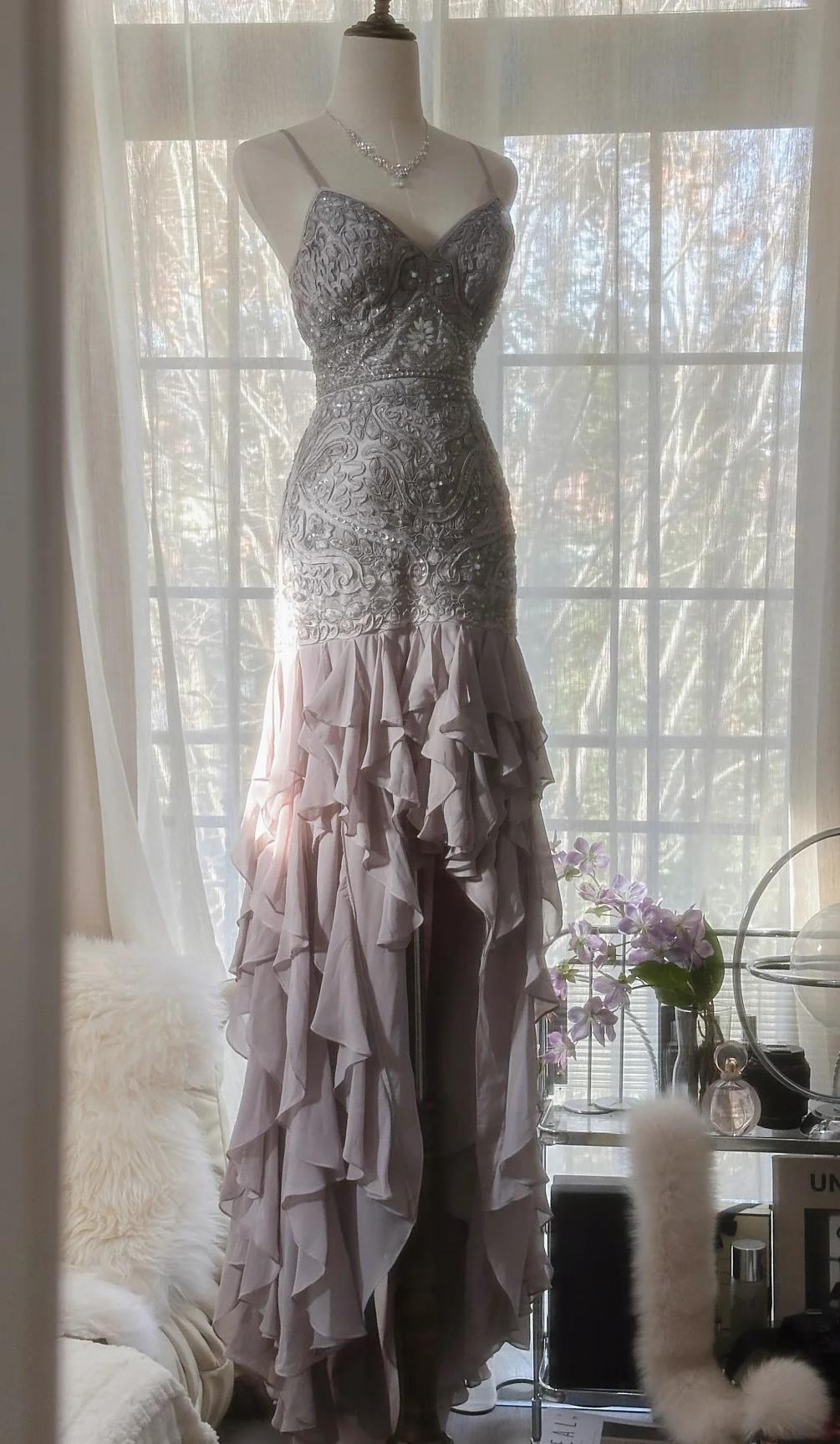 Elegant Purple Spaghetti Strap Appliques Bodycon Open Back Classy Evening Dress Chiffon Sequin Long Classy Prom Dress