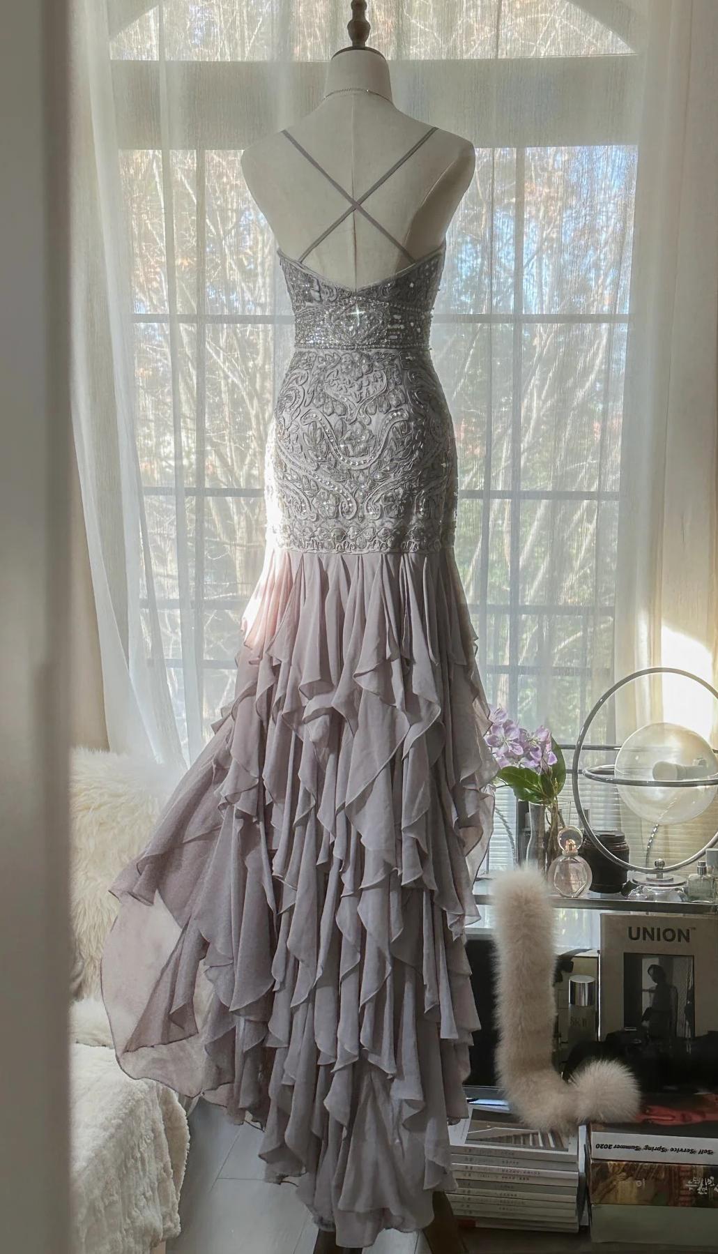 Elegant Purple Spaghetti Strap Appliques Bodycon Open Back Classy Evening Dress Chiffon Sequin Long Classy Prom Dress