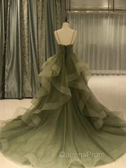 Spaghetti Strap Green A Line Long Evening Prom Dress Formal Evening Gown Party Dress