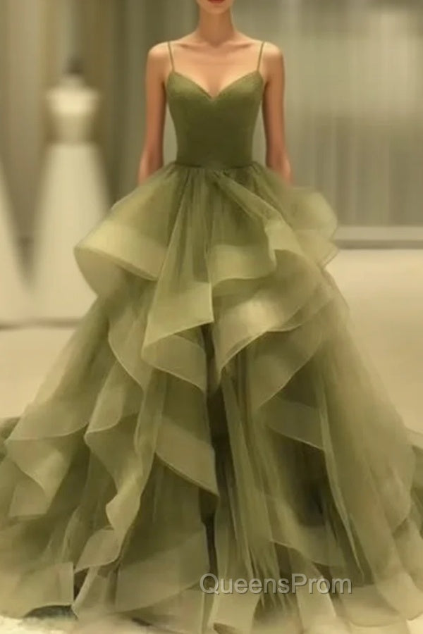 Spaghetti Strap Green A Line Long Evening Prom Dress Formal Evening Gown Party Dress Main image