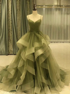 Spaghetti Strap Green A Line Long Classy Prom Dress Classy Evening Gown Party Dress