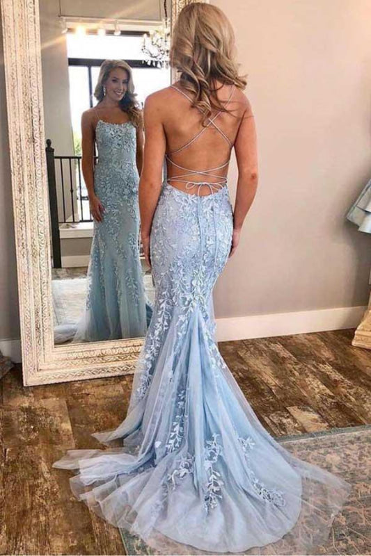 Baby Blue Mermaid Classy Prom Dress | Stock In USA