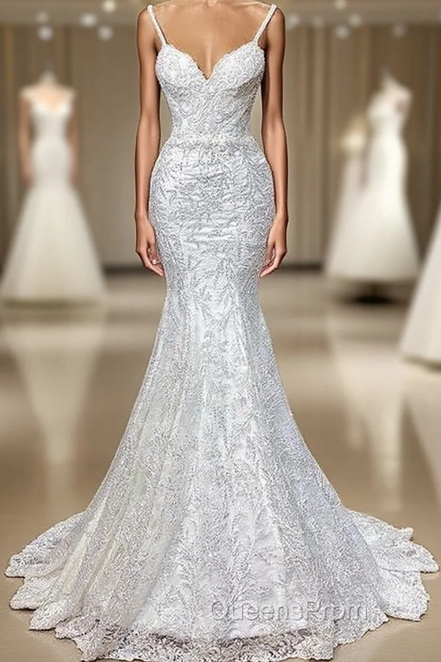 Spaghetti Strap Mermaid Royal Wedding Dress Evening Prom Gown