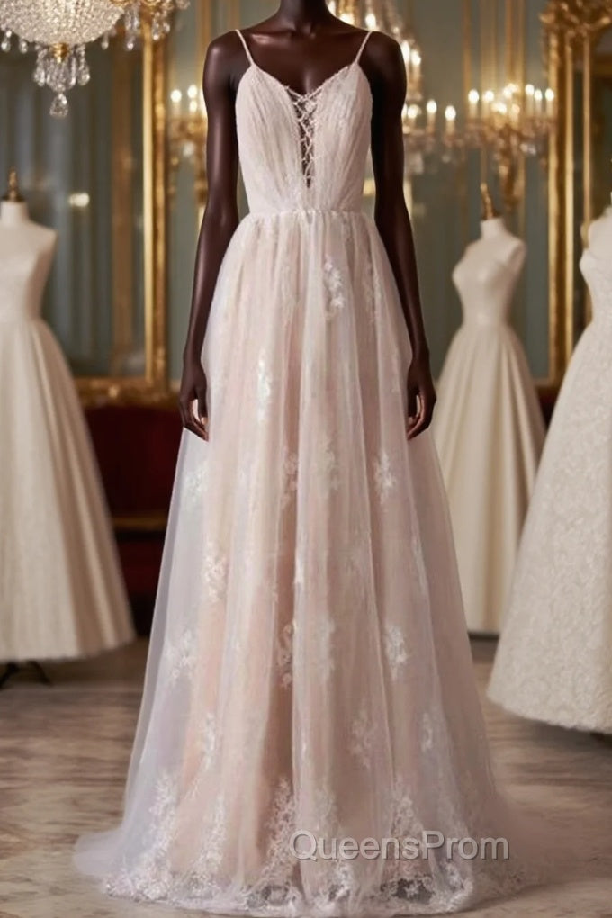 Spaghetti Strap Ruffle Lace A-line Wedding Dress Main image