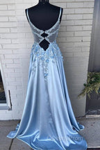 Spaghetti Straps 3D Flowers Evening Prom Dress A Line Formal Gown