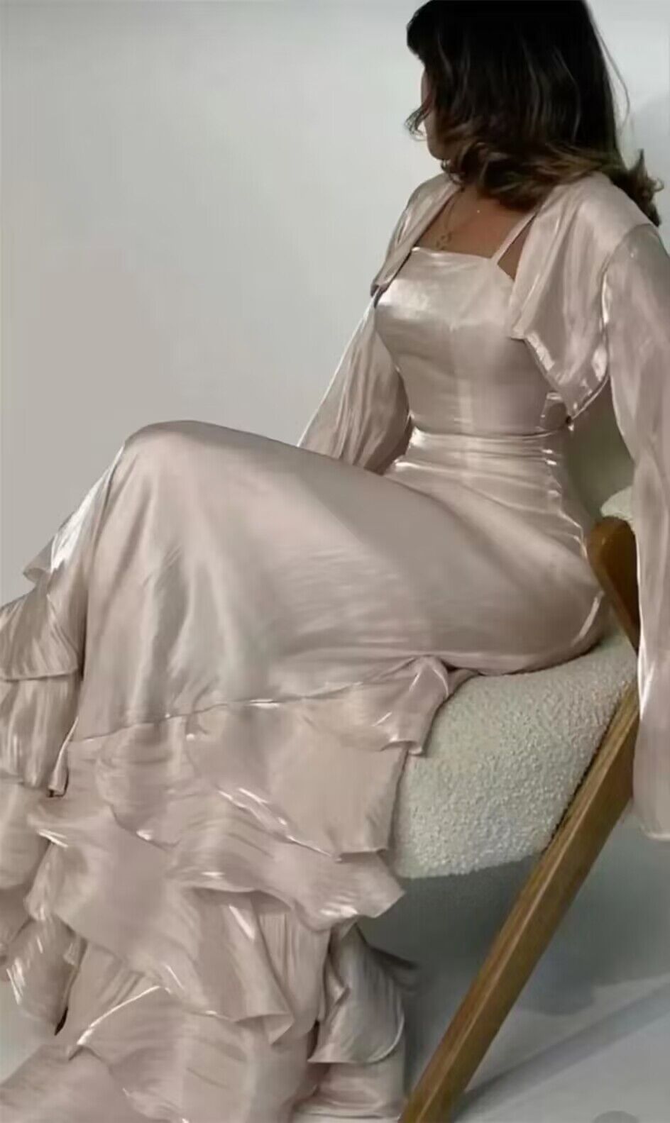 Spaghetti Straps A Line Ruffled Long Classy Prom Dress Secondary image