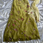 Yellow Green Gorgeous Exquisite Vintage Embroidered Spaghetti Strap Long Ball Gown Prom Dress Evening Gown